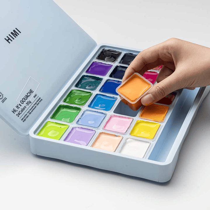 HIMI-MIYA SET GOUACHE 24 COLORES / 30GR  (ESTUCHE CELESTE) INCLUYE 3 PINCELES  6
