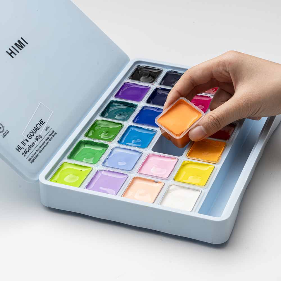HIMI-MIYA SET GOUACHE 24 COLORES / 30GR  (ESTUCHE CELESTE) INCLUYE 3 PINCELES  6