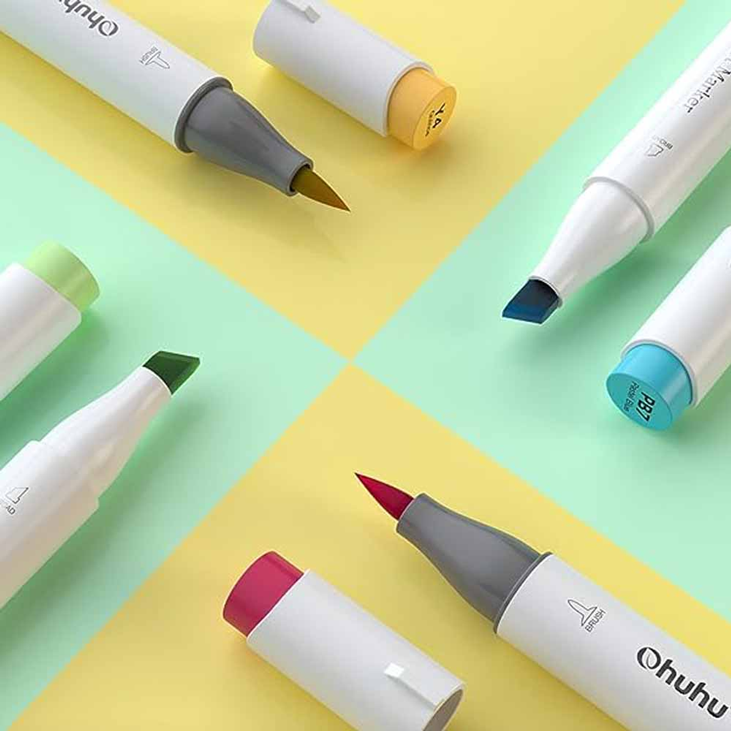 OHUHU 48 MARCADORES DE ALCOHOL TONOS MEDIOS + 1 BLENDER PINCEL & BISELADA 9