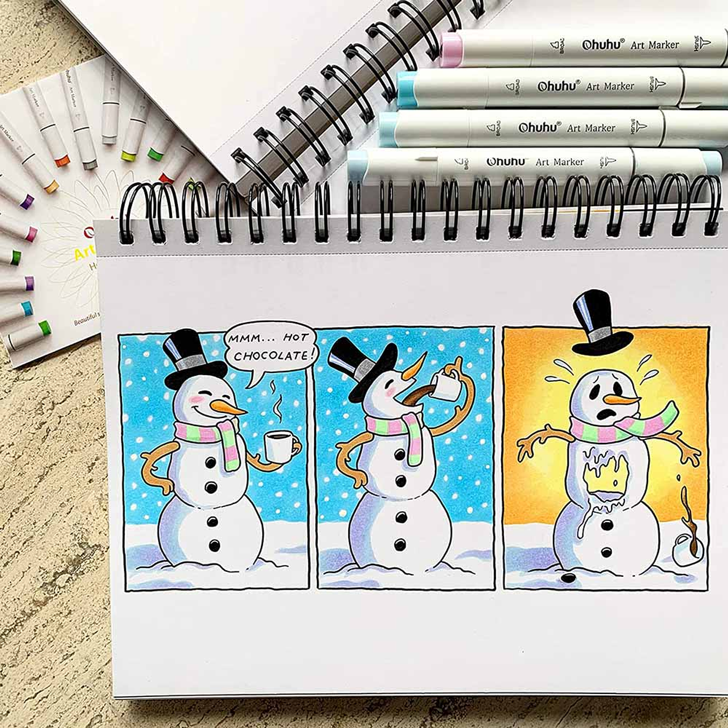 OHUHU 48 MARCADORES DE ALCOHOL PASTEL + 1 BLENDER PINCEL & BISELADA 9