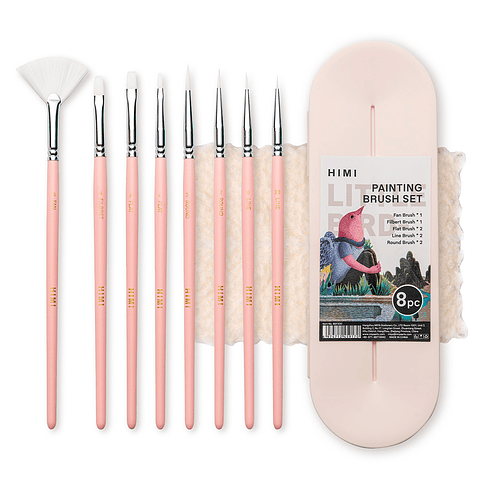 HIMI SET DE 8 PINCELES MULTIFORMA ESTUCHE PINK 