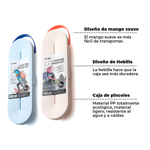 HIMI SET DE 8 PINCELES MULTIFORMA ESTUCHE PINK 
