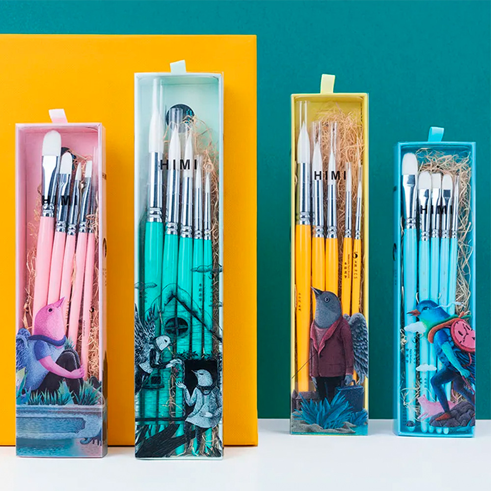 HIMI LITTLE BIRD SET DE 5 PINCELES ACUARELA GREEN 5