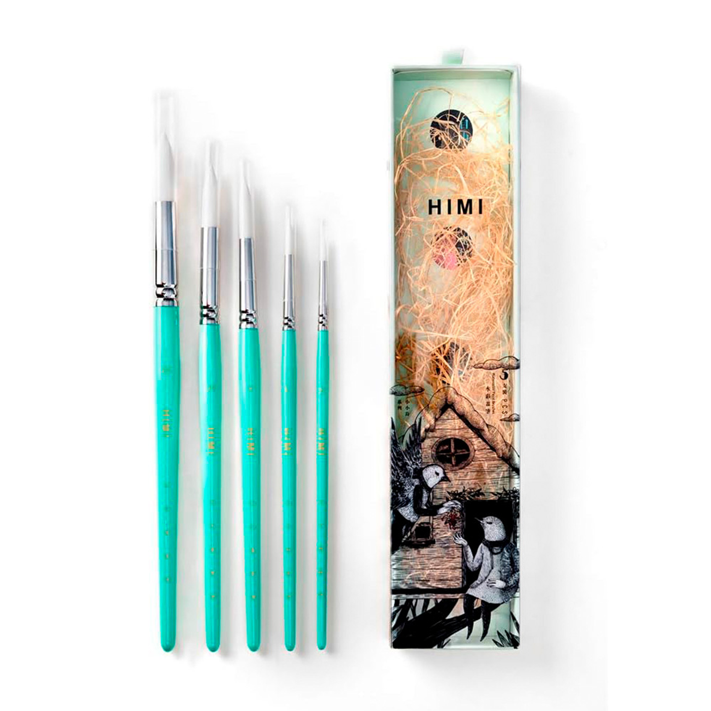 HIMI LITTLE BIRD SET DE 5 PINCELES ACUARELA GREEN 1