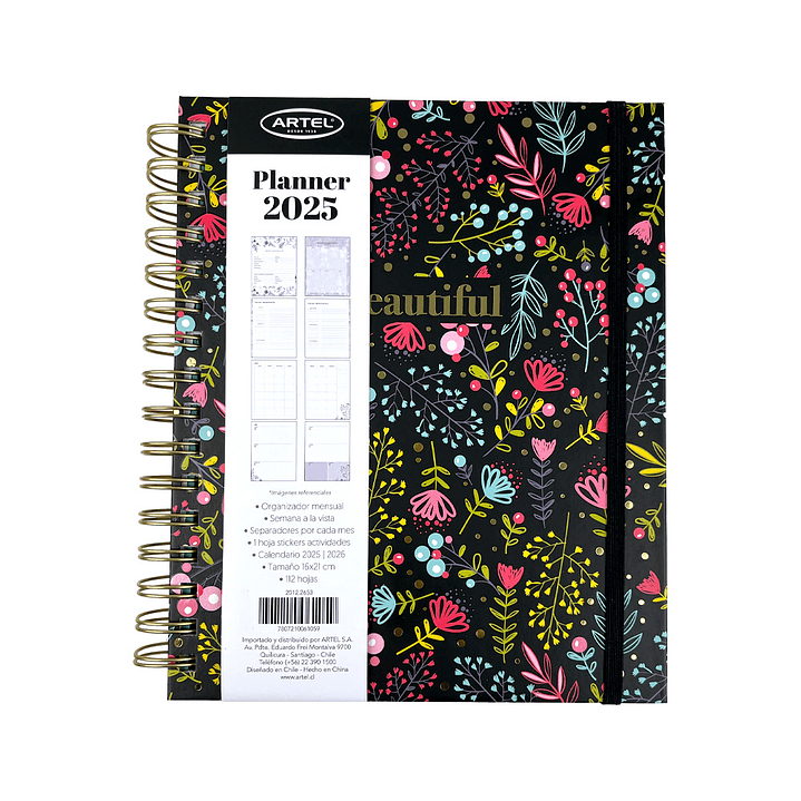 PLANNER 12 MESES 2025/BLACK FLOWER 16X21CM  1