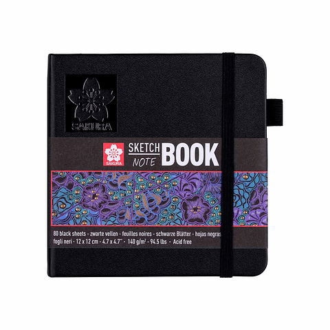 SKETCHBOOK SAKURA HOJA COLOR NEGRO 12X12 CM 140GR 80 HOJAS 