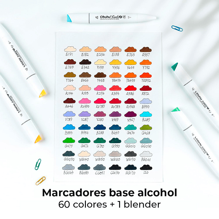 OHUHU 60 MARCADORES BASE ALCOHOL MINI PINCEL Y BISELADA FINA  2
