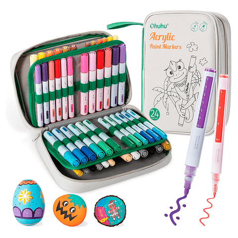OHUHU 48 MARCADORES ACRÍLICOS 24 COLORES FINA Y REVERSIBLE
