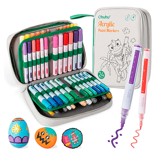 OHUHU 48 MARCADORES ACRÍLICOS 24 COLORES FINA Y REVERSIBLE