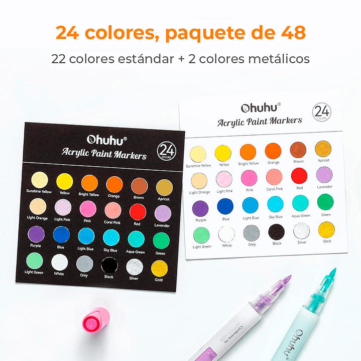 OHUHU 48 MARCADORES ACRÍLICOS 24 COLORES FINA Y REVERSIBLE 2
