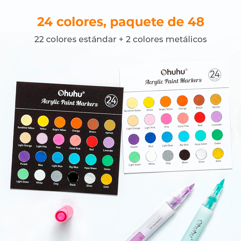 OHUHU 48 MARCADORES ACRÍLICOS 24 COLORES FINA Y REVERSIBLE 2