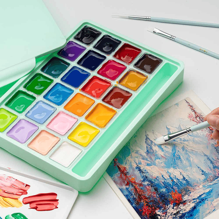 HIMI-MIYA SET GOUACHE 24 COLORES / 30GR  INCLUYE 3 PINCELES (ESTUCHE VERDE) 2