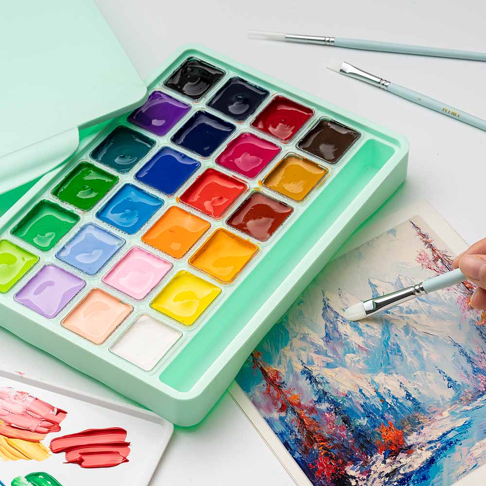 HIMI-MIYA SET GOUACHE 24 COLORES / 30GR  INCLUYE 3 PINCELES (ESTUCHE VERDE) 2