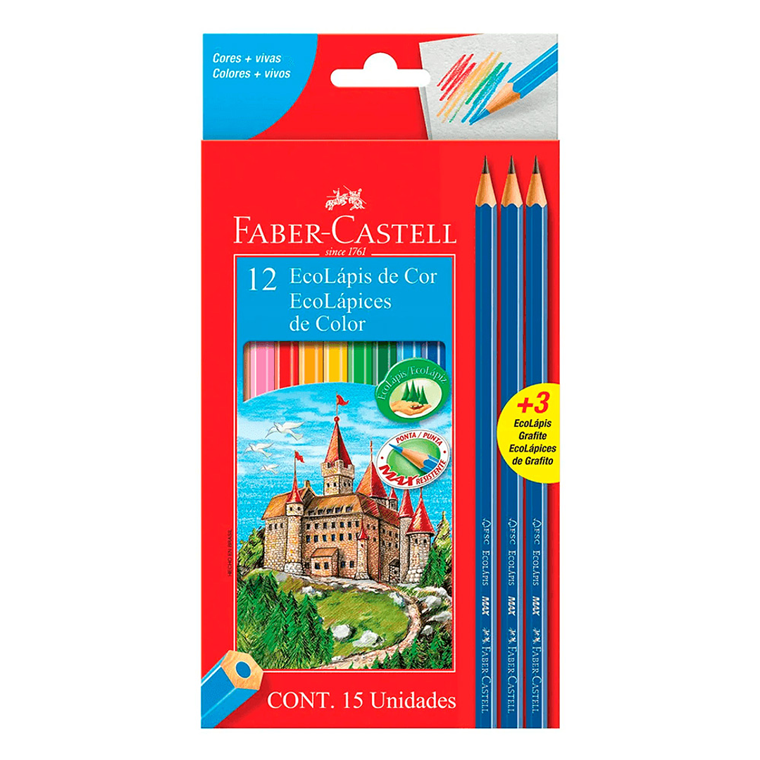 ECO LÁPIZ COLOR LARGO HEXAGONALES 12 U 3 GRAFITOS  1