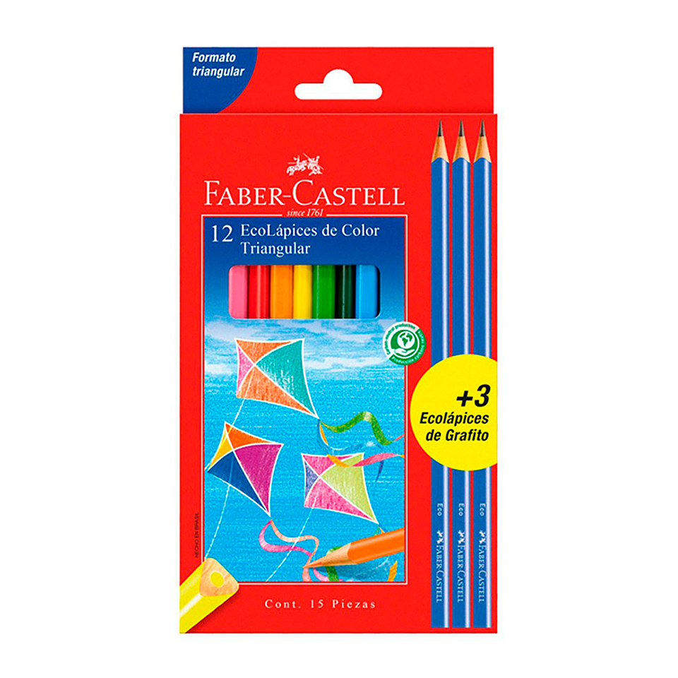 ECO LÁPIZ COLOR LARGO TRIANGULARES 12 U 3 GRAFITOS  1