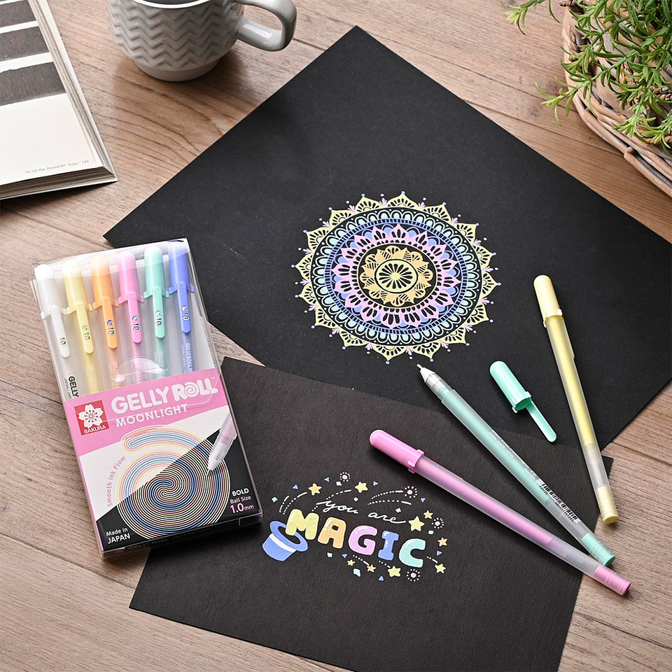 LÁPICES GEL GELLY ROLL SAKURA MOONLIGHT SET 6 COLORES PASTELES 2