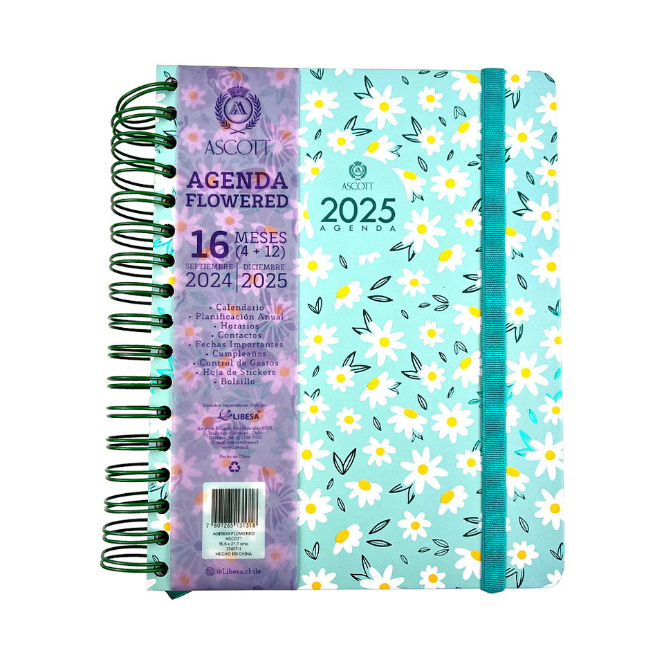 AGENDA ASCOTT C/ESPIRAL FLOWERED 22X17.1 CM  3