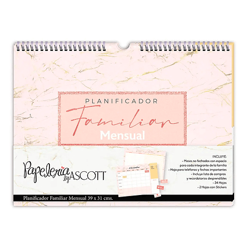 PLANIFICADOR MENSUAL FAMILIAR C/LAPIZ 34 HOJAS 39X31 CM 
