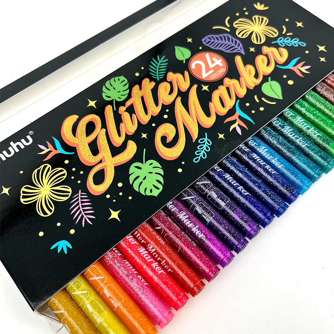 OHUHU 24 MARCADORES GLITTER METÁLICOS  4