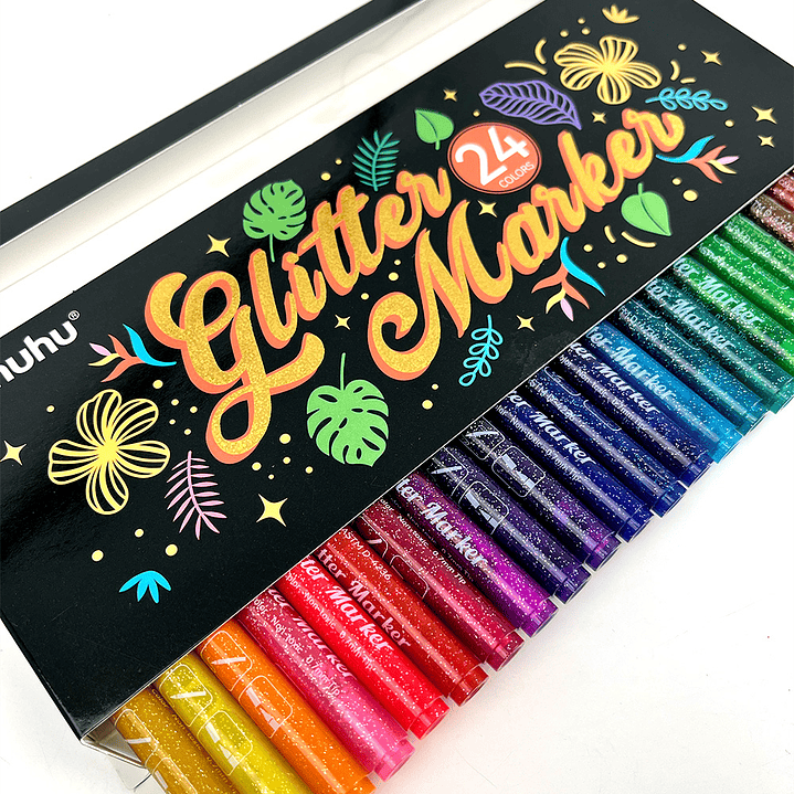 OHUHU 24 MARCADORES GLITTER METÁLICOS  4