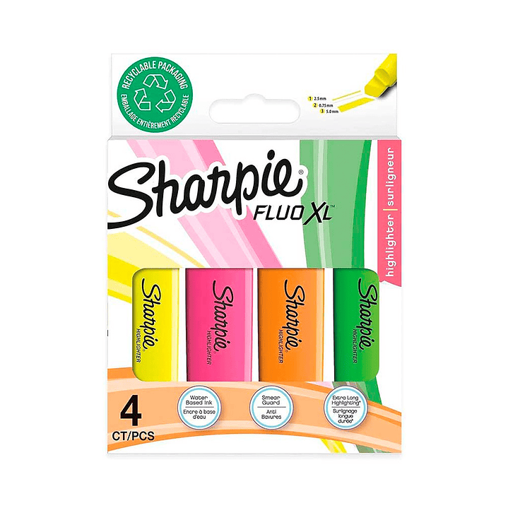 SET DESTACADORES SHARPIE BLADE 4 COLORES FLUO XL  1