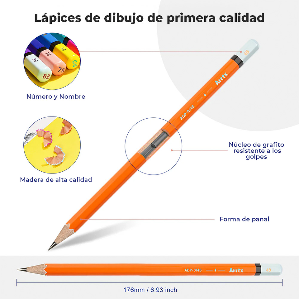 ARRTX 14 LÁPICES DE DIBUJO PROFESIONALES (4H - 8B) 3