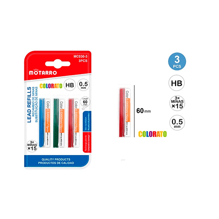 MINAS COLORES HB 0.5MM PARA PORTAMINAS 3 PCS  1