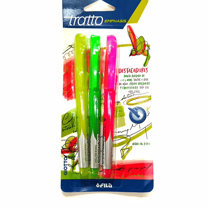 DESTACADORES FLUORESCENTES TRATTO GIOTTO SET 3 UNIDADES  1