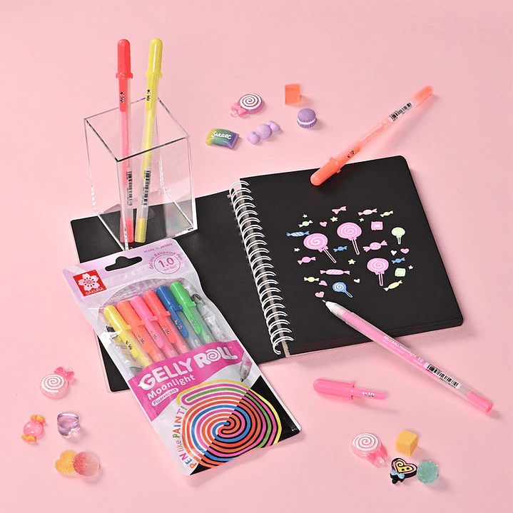 LÁPICES GEL GELLY ROLL SAKURA MOONLIGHT SET 6 COLORES FLUORESCENTES 2