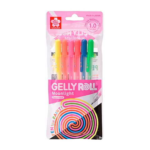 LÁPICES GEL GELLY ROLL SAKURA MOONLIGHT SET 6 COLORES FLUORESCENTES