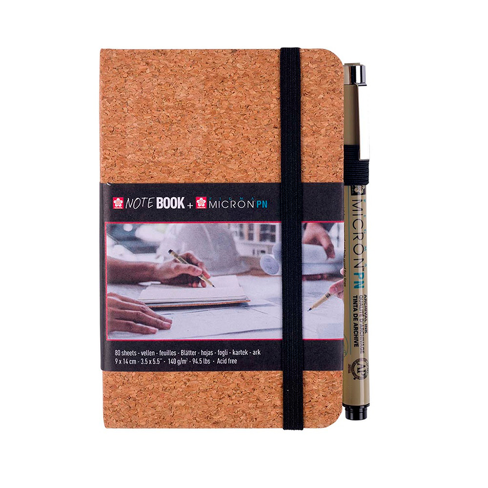 SKETCHBOOK SAKURA 80 HOJAS BLANCA (9X14CM) 140 GR CORCHO + ROTULADOR PIGMA MICRON PN 1