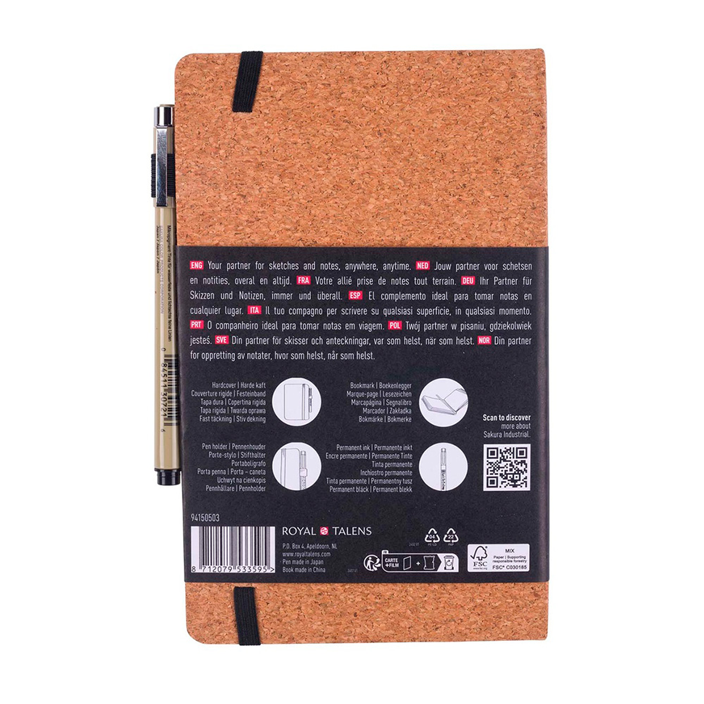 SKETCHBOOK SAKURA 80 HOJAS BLANCA (13X21CM) 140 GR CORCHO + ROTULADOR PIGMA MICRON PN 2