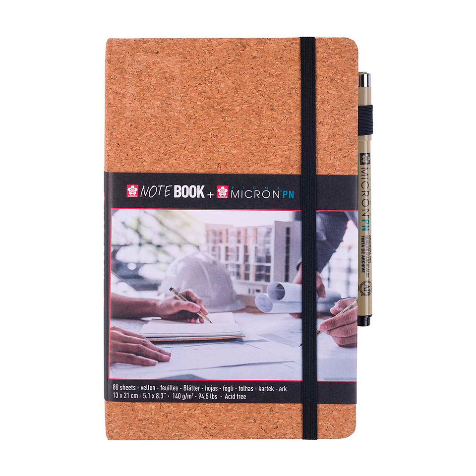 SKETCHBOOK SAKURA 80 HOJAS BLANCA (13X21CM) 140 GR CORCHO + ROTULADOR PIGMA MICRON PN 1