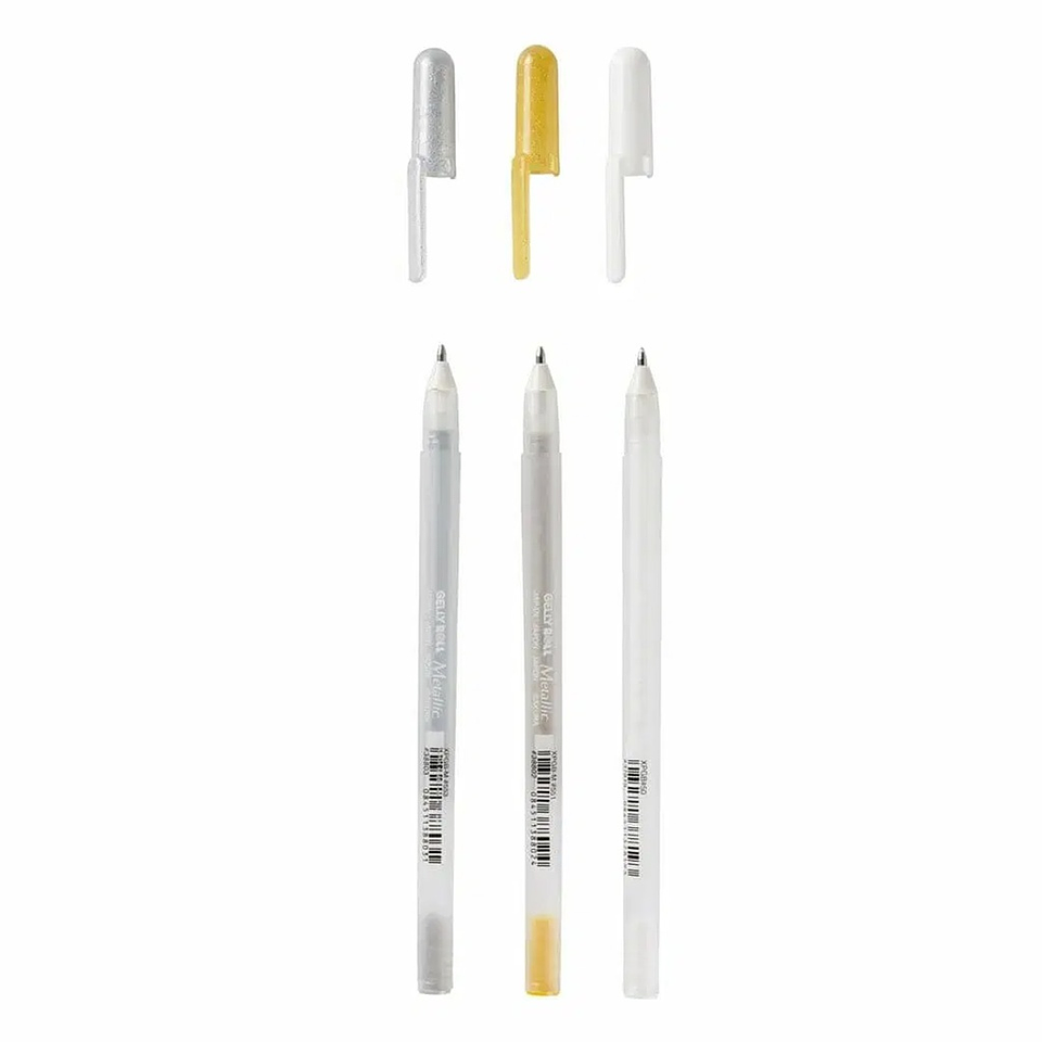 LÁPICES GEL GELLY ROLL SAKURA METALLIC & WHITE (ORO,PLATA,BLANCO) 1