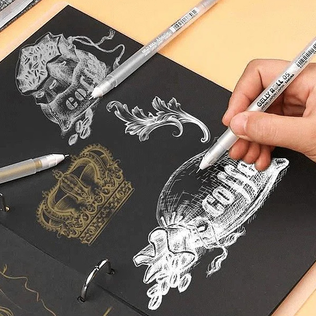 LÁPICES GEL GELLY ROLL SAKURA METALLIC & WHITE (ORO,PLATA,BLANCO) 3