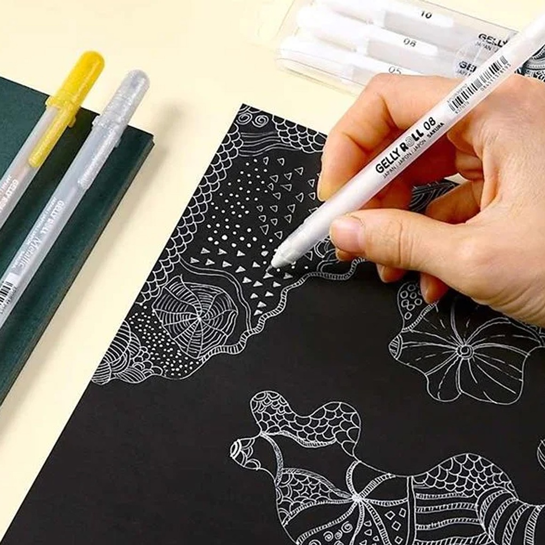 LÁPICES GEL GELLY ROLL SAKURA METALLIC & WHITE (ORO,PLATA,BLANCO) 4