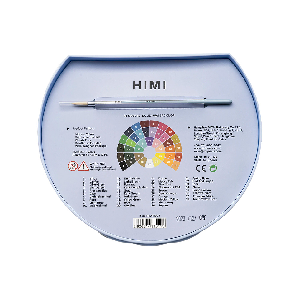 HIMI SET PINTURA SÓLIDA 38 COLORES (ESTUCHE AZUL) 3