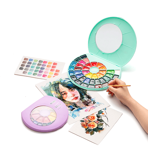 HIMI SET DE PINTURA SEMI HUMEDAD 38 COLORES (ESTUCHE MORADO)