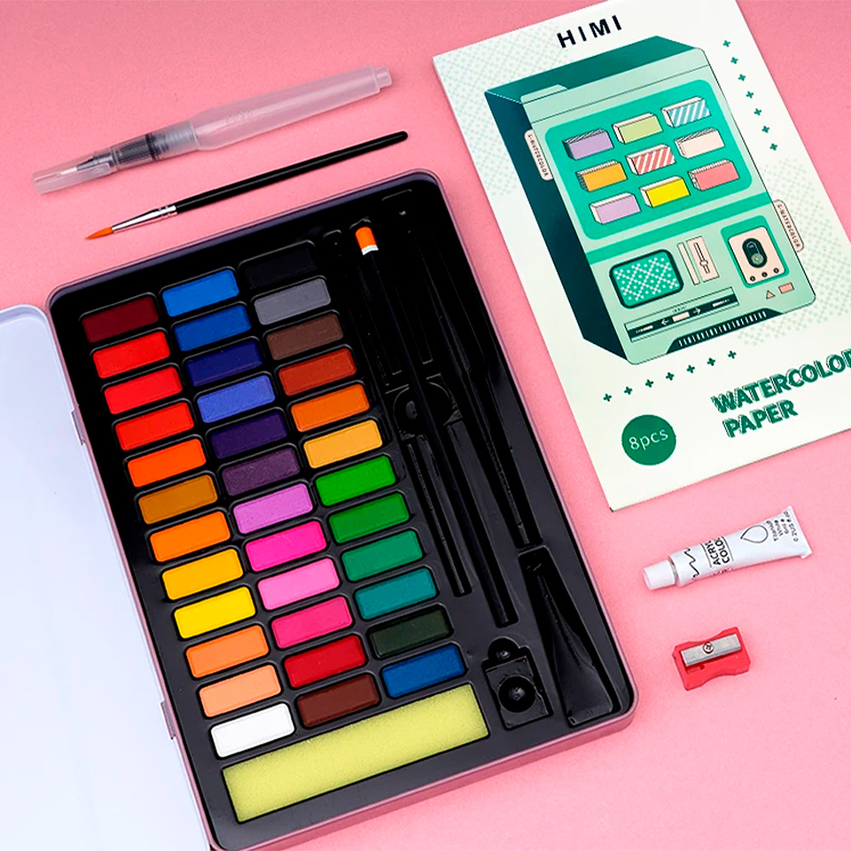 HIMI KIT PINK DE ACUARELA 36 COLORES 3