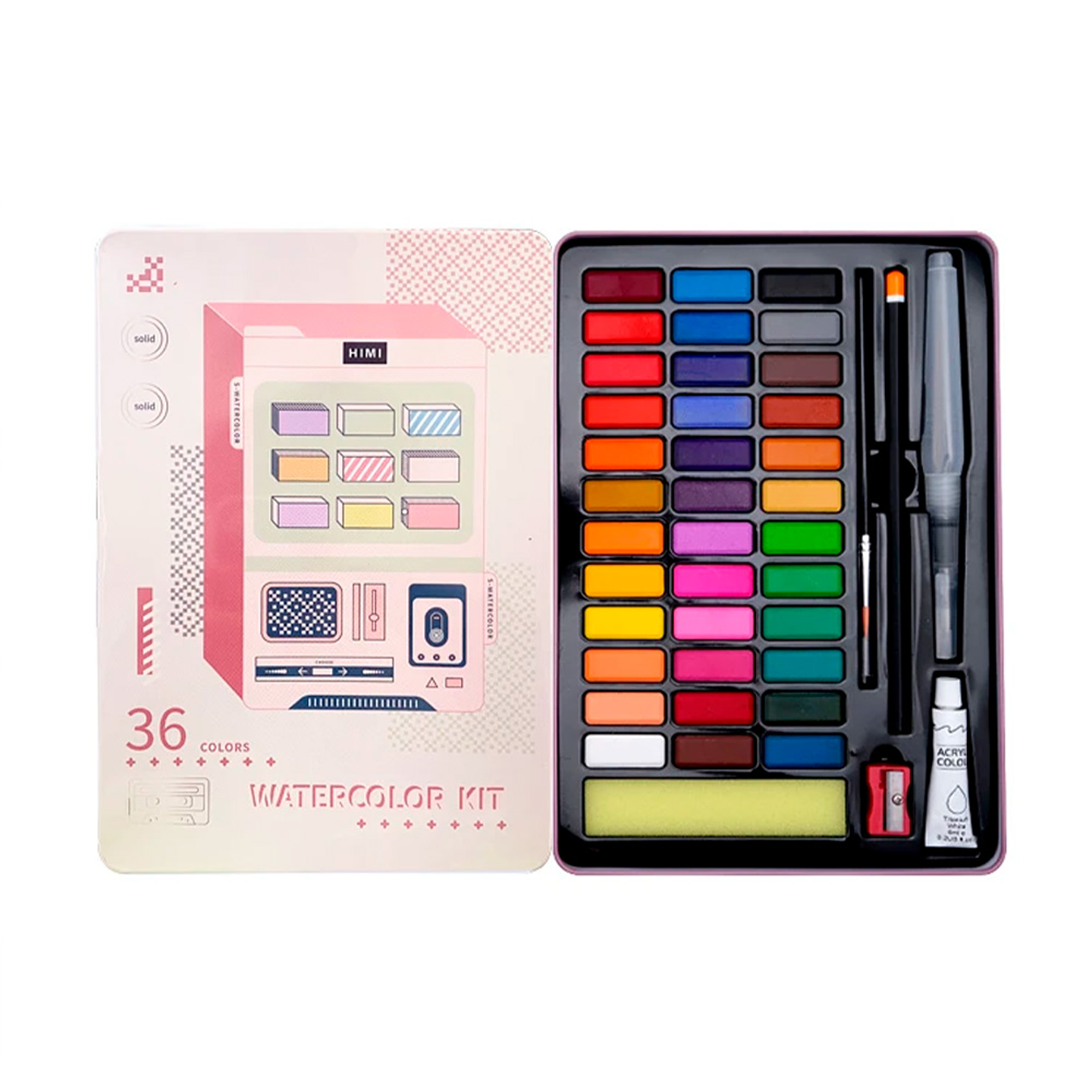 HIMI KIT PINK DE ACUARELA 36 COLORES 1