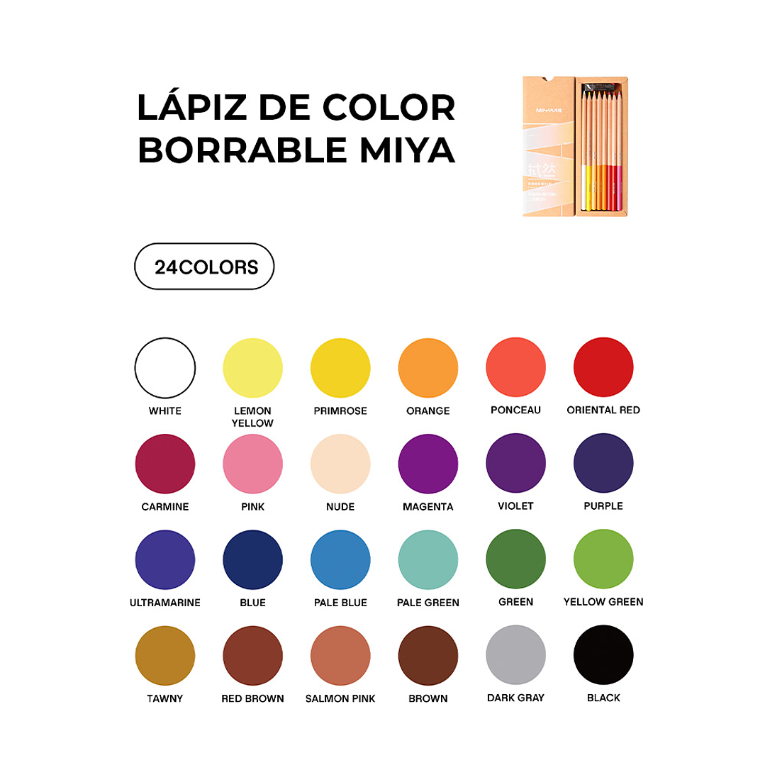 MIYA LÁPIZ DE COLOR BORRABLE 24 COLORES 3