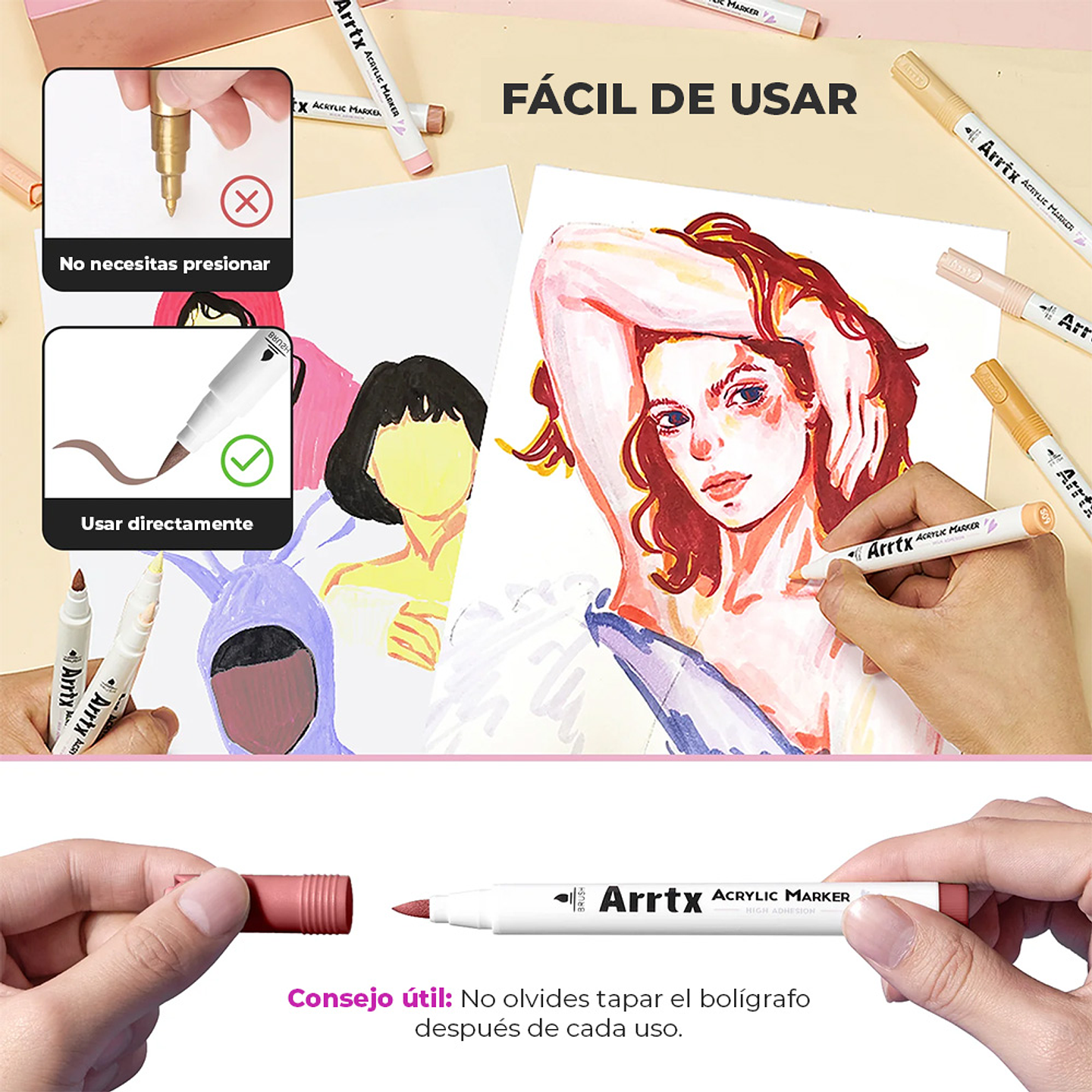 ARRTX MARCADORES ACRÍLICOS DE 30 COLORES PIEL 5