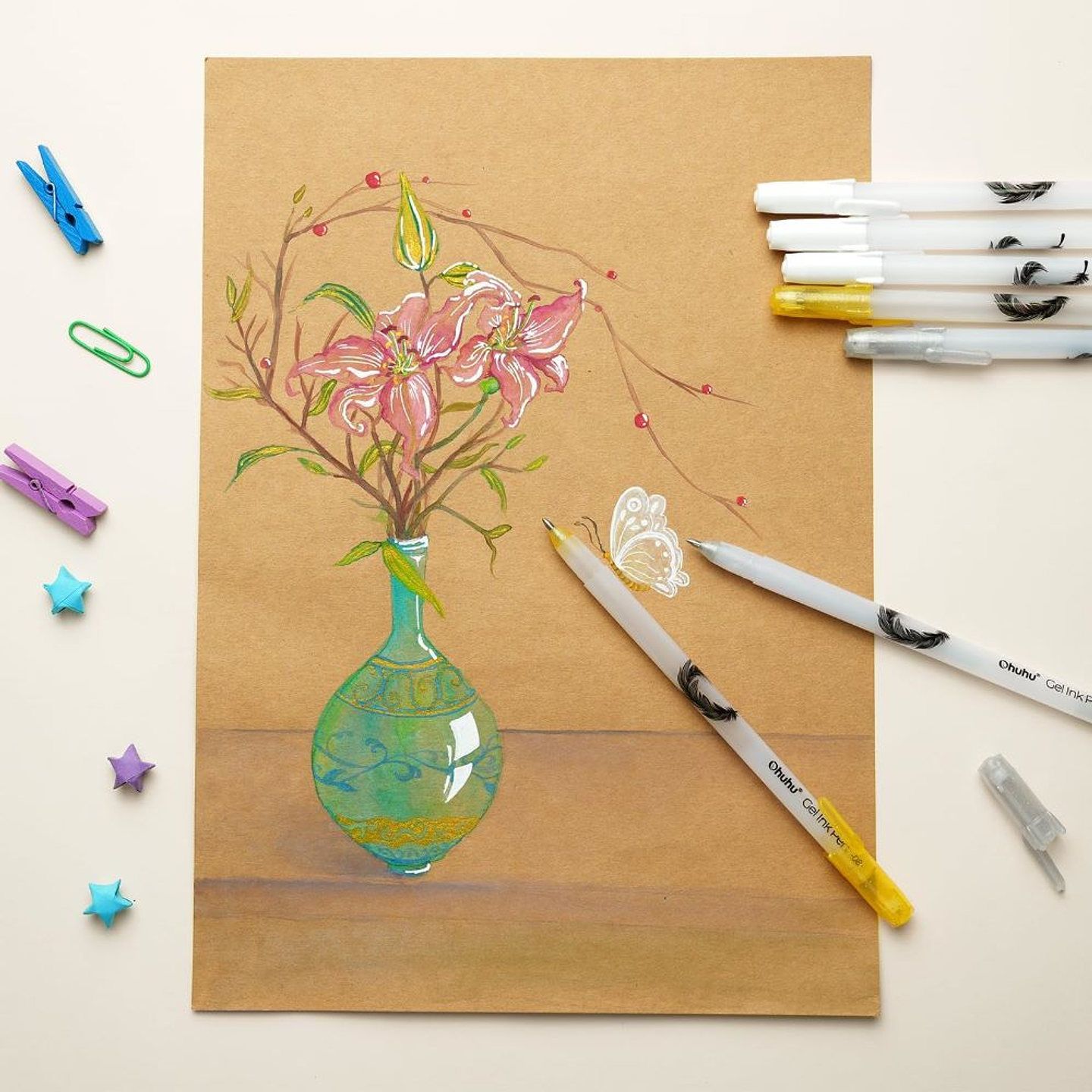 OHUHU GOLD SILVER WHITE GEL PENS 12 PACK  6