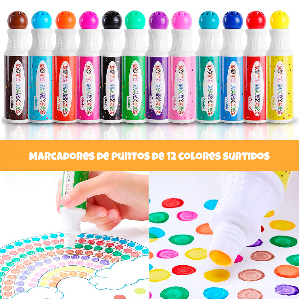 OHUHU 12 MARCADORES DE PUNTOS LAVABLES PARA NIÑOS 2