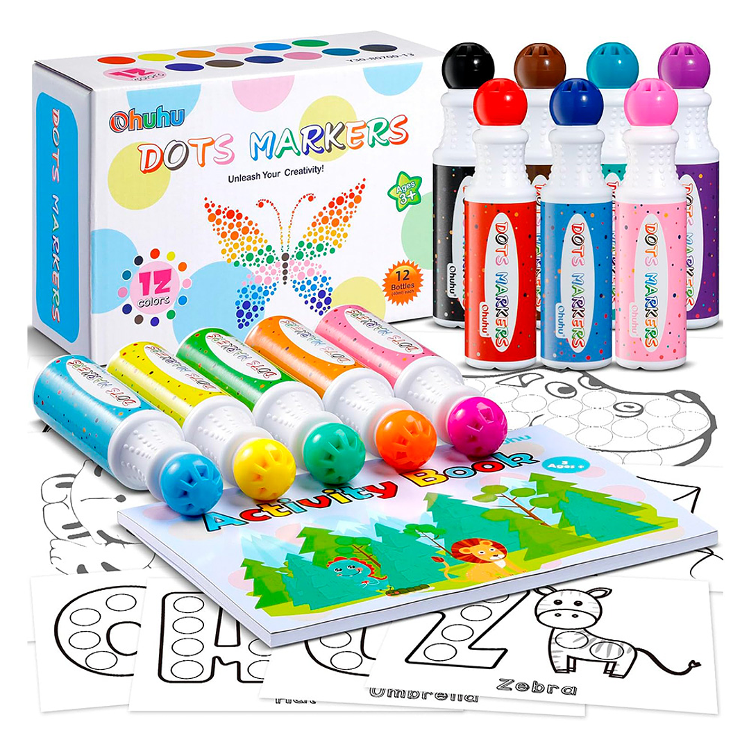 OHUHU 12 MARCADORES DE PUNTOS LAVABLES PARA NIÑOS 1