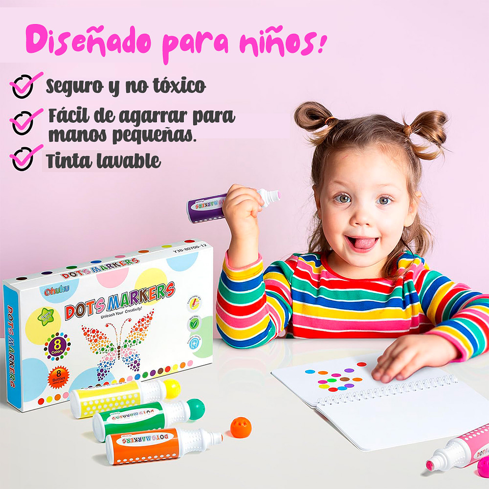 OHUHU 12 MARCADORES DE PUNTOS LAVABLES PARA NIÑOS 7