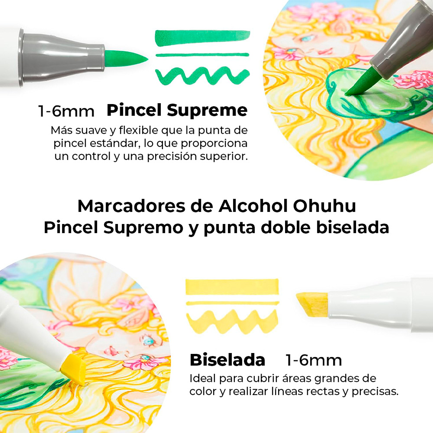 Ohuhu 24 Marcadores de Alcohol Pincel Supreme y Biselada 8