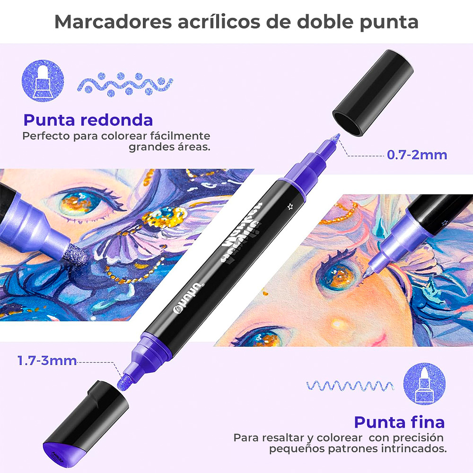 OHUHU 30 MARCADORES ACRÍLICOS PUNTA FINA Y REDONDA  5