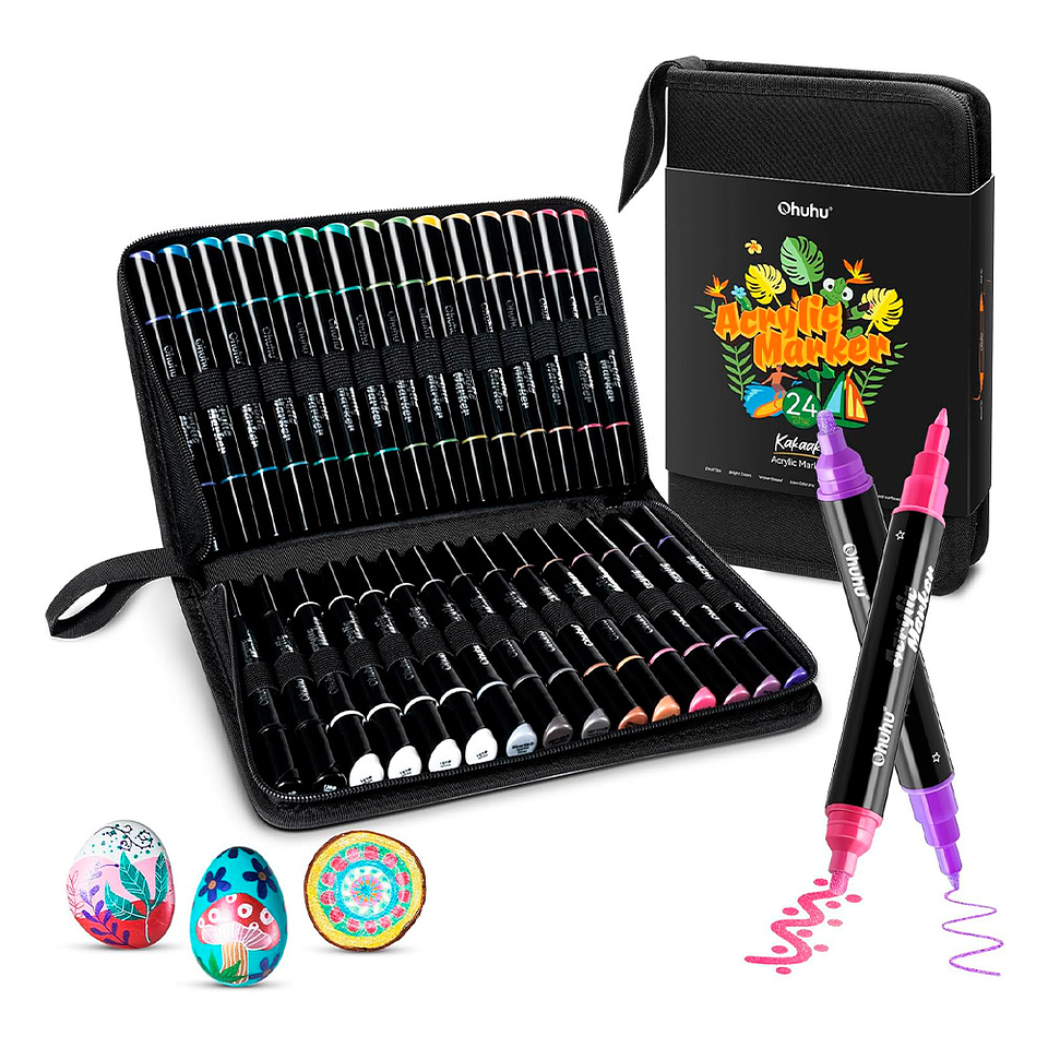 OHUHU 30 MARCADORES ACRÍLICOS PUNTA FINA Y REDONDA  1