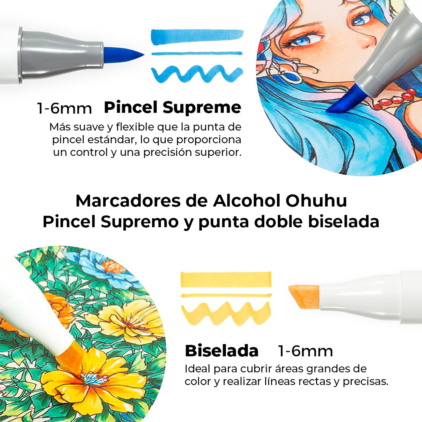 Ohuhu 36 Marcadores de Alcohol  Pincel Supreme y Biselada 9